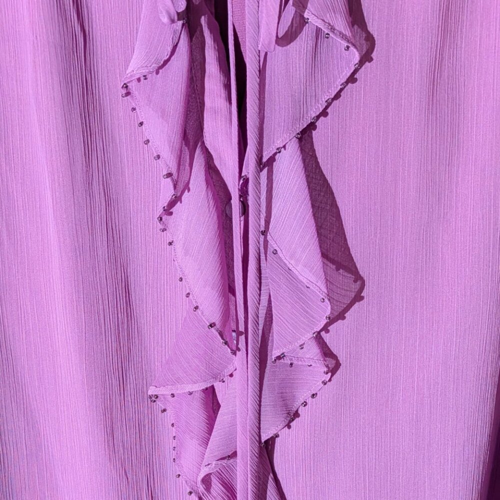 Vintage 90s Plus Size Bob Mackie Purple Ruffle Beaded Blouse - Picture 3 of 4